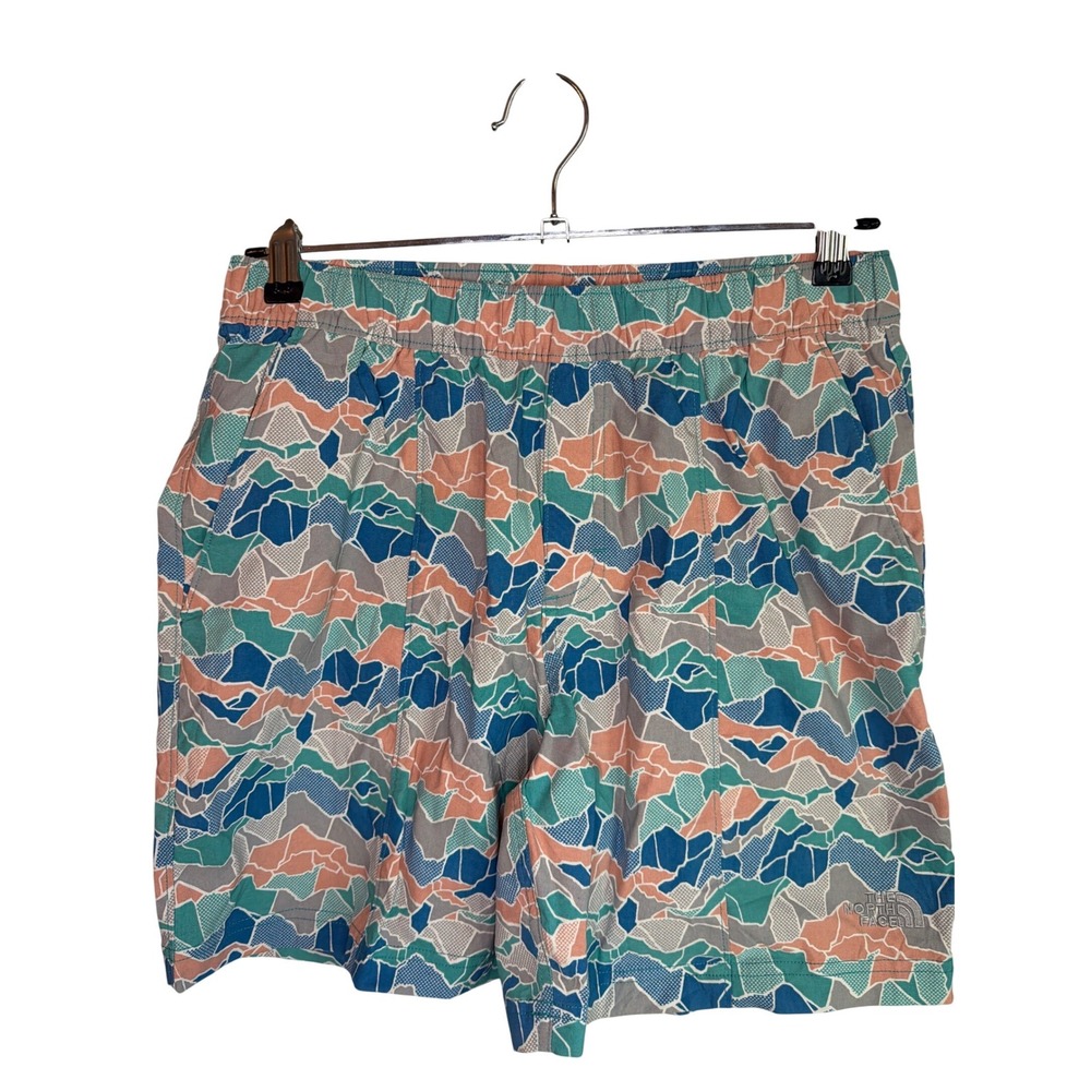 North Face Men's Board Shorts Size Small Abstract Mountain Print Elastic Waist
